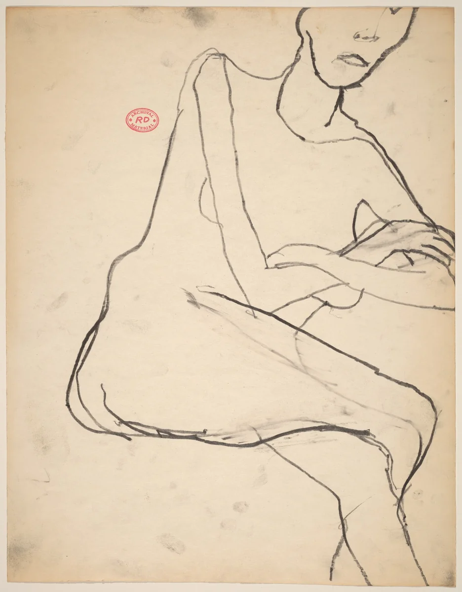 Untitled [seated model with her legs and arms crossed] by Richard Diebenkorn, drawing, 1955-1967
