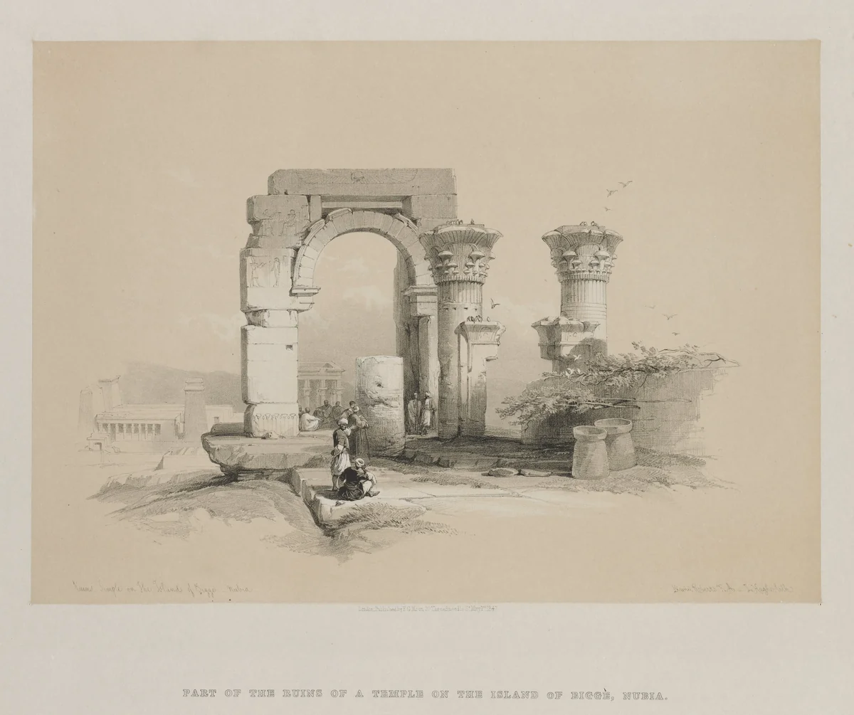 Egypt and Nubia, Volume II: Ruins - Temple on the Island of Biggeh, Nubia by Louis Haghe, print, 1847