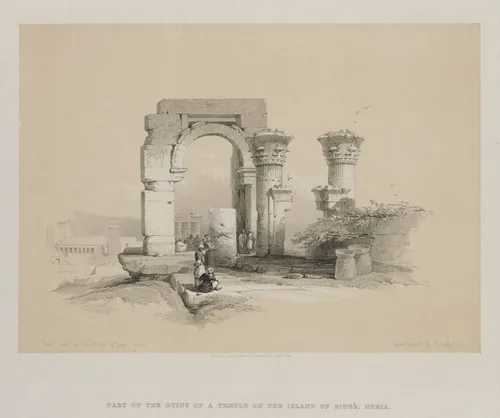 Egypt and Nubia, Volume II: Ruins - Temple on the Island of Biggeh, Nubia by Louis Haghe, print, 1847