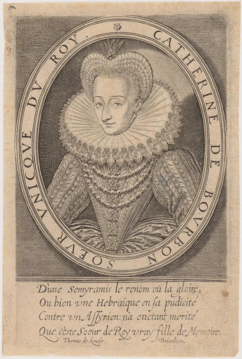 Catherine of Bourbon, Sister of Henry IV by Thomas de Leu, print, 1560-1620