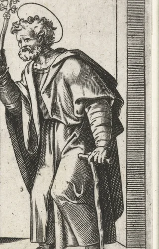 Heilige Jozef met bloeiende staf by anonymous, print, 1500-1575