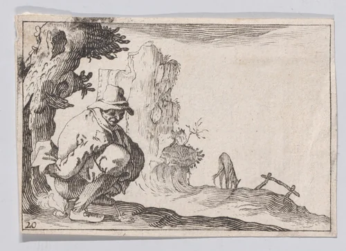 Copy of Le Paysan Accroupi (The Peasant Squatting), from Les Caprices by anonymous, print, 1620-1700
