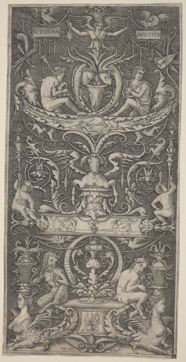 Ornamental Panel Inscribed "Victoria Augusta" by Giovanni Antonio da Brescia; Nicoletto da Modena, print, 1516