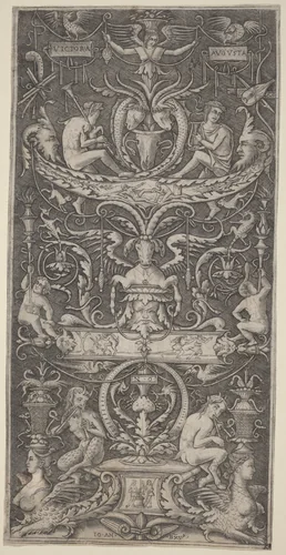 Ornamental Panel Inscribed "Victoria Augusta" by Giovanni Antonio da Brescia; Nicoletto da Modena, print, 1516