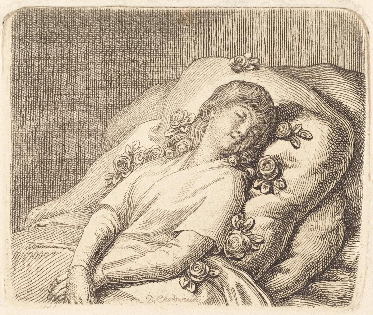 Dreaming on Roses by Daniel Nikolaus Chodowiecki, print, 1790