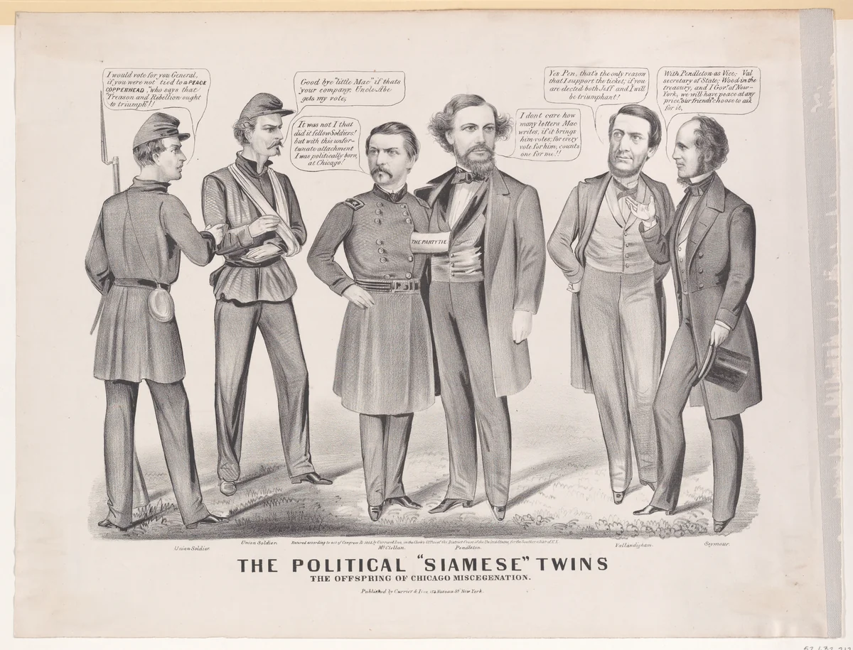 The Political "Siamese" Twins, the offspring of Chicago miscegenation by Currier & Ives, print, 1864