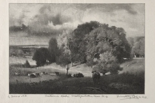 Autumn Oaks by Timothy Cole, print, 1917
