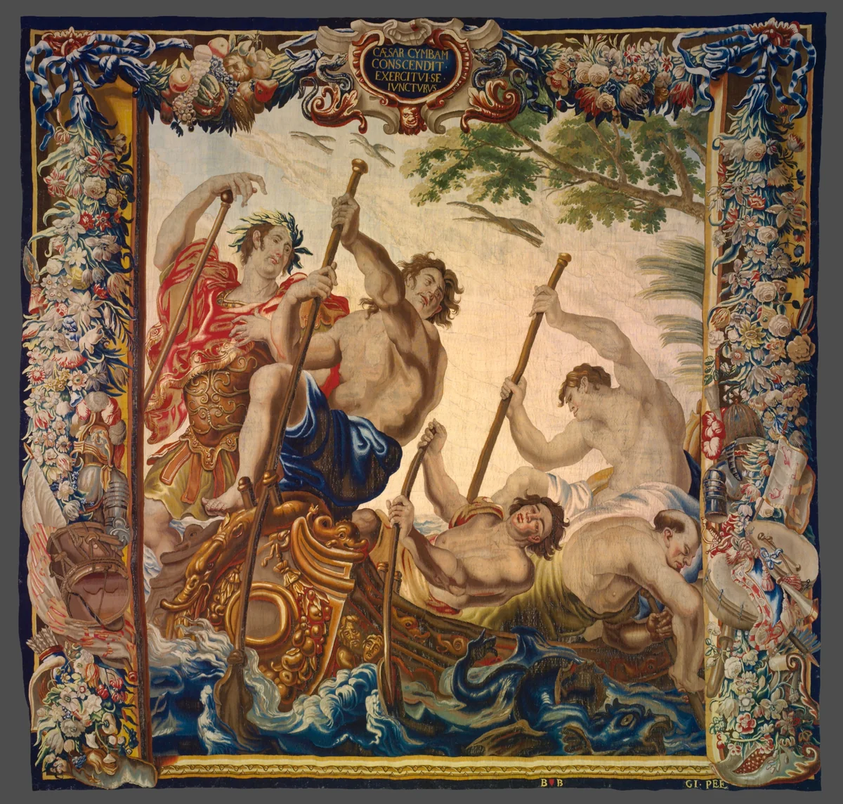 Caesar Embarks by Boat to Join His Army from The Story of Caesar and Cleopatra by Justus van Egmont, textile, 1675-1685