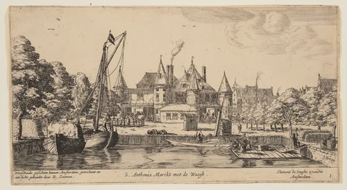 S. Anthonis Marckt met de Waegh, from Views of Amsterdam by Reinier Nooms, print, 1660