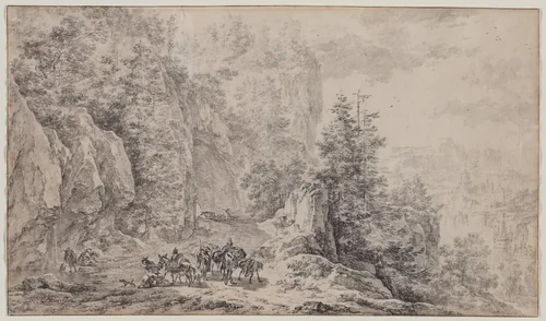 Mountainous Landscape by Nicolaes Berchem, drawing, 1675-1685
