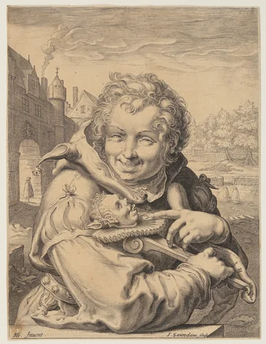 Fool Holding a Staff by Jan Saenredam, print, 1595