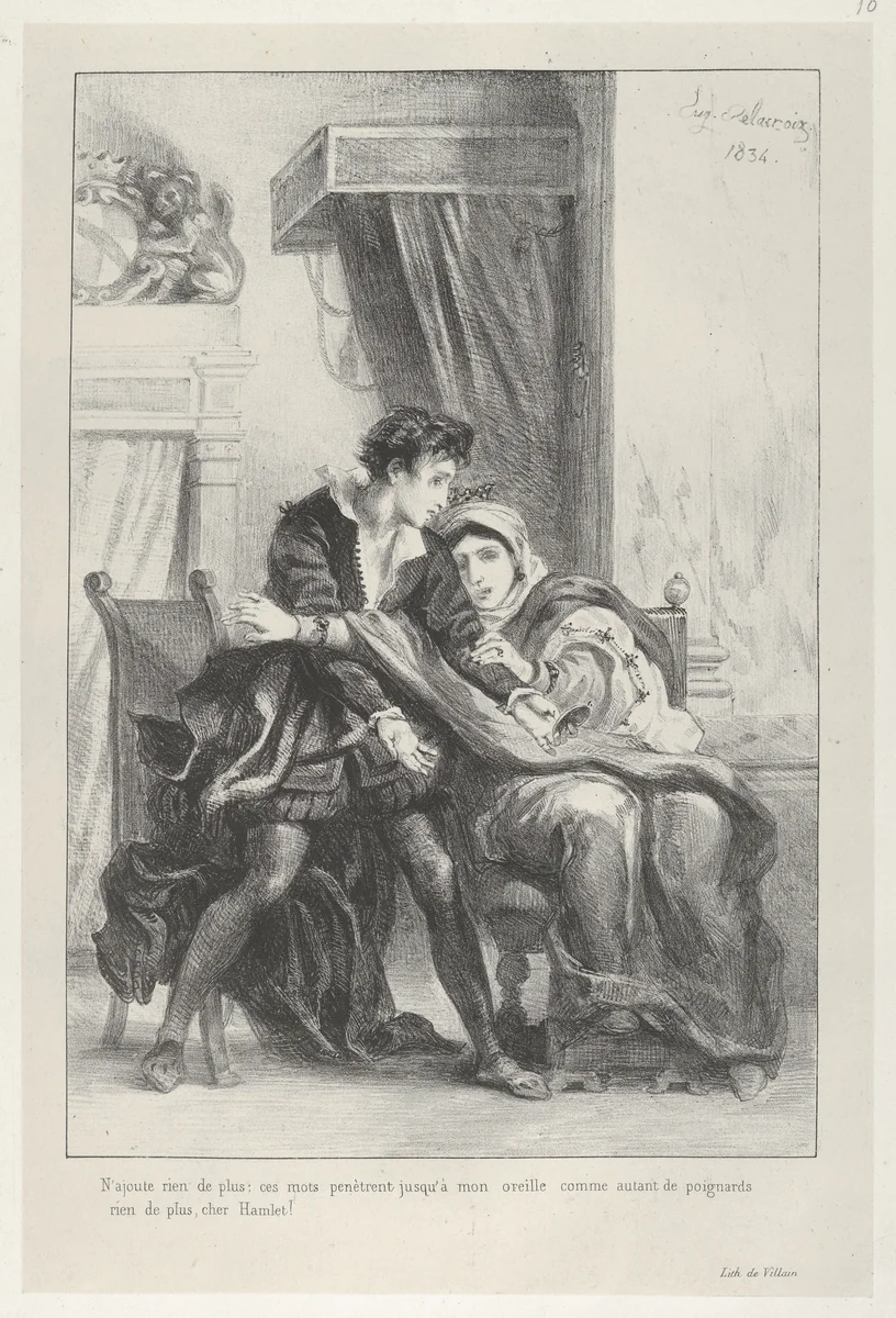 Hamlet and the Queen by Eugène Delacroix, print, 1834