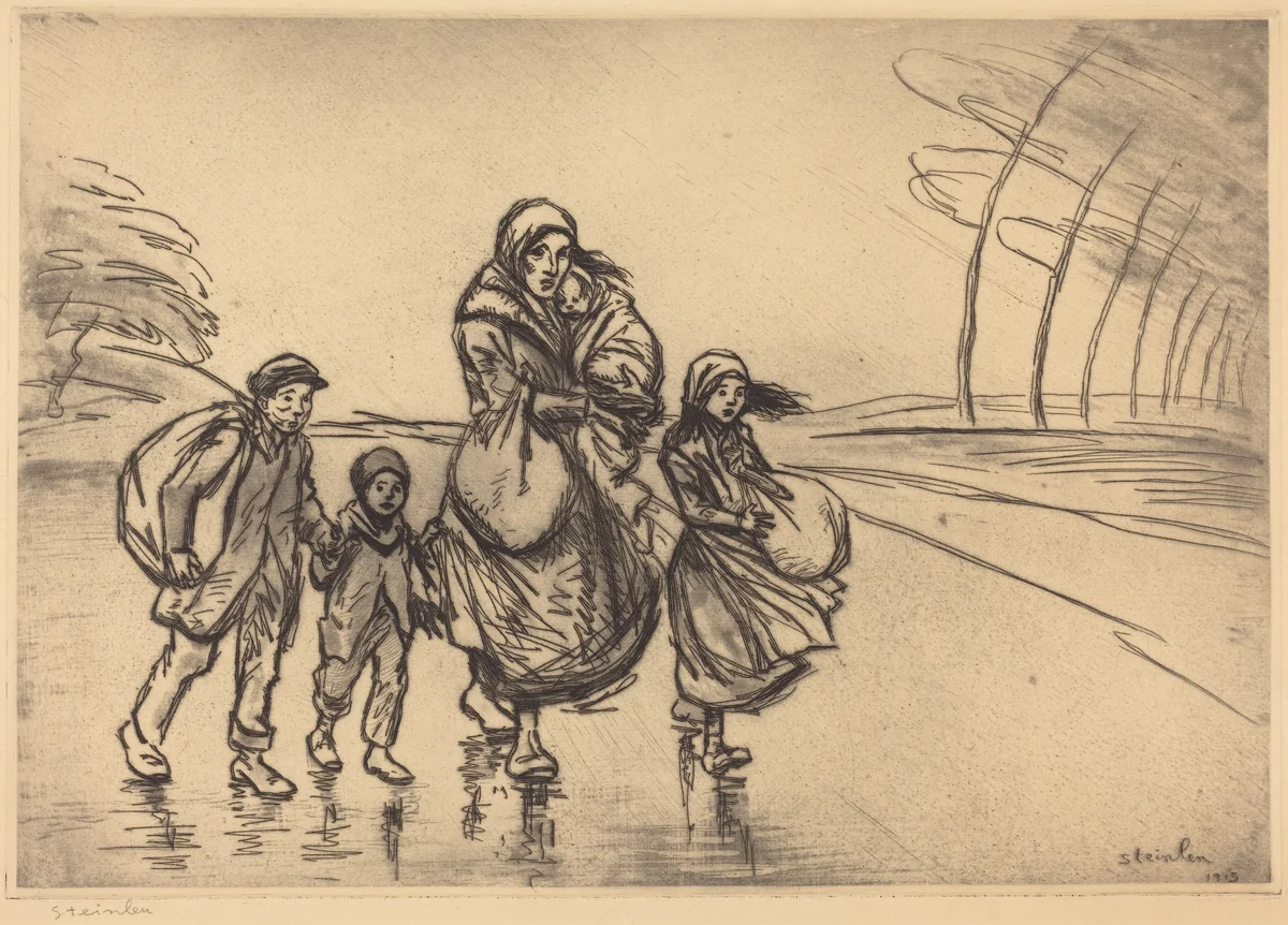 In the Rain: Mother and Children (Sous la pluie: La mere et les enfants) by Théophile Alexandre Steinlen, print, 1915