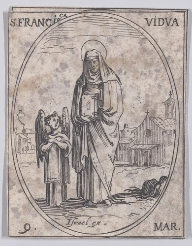 Ste. Francoise, veuve (St. Frances of Rome, Widow), March 9th, from "Les Images De Tous Les Saincts et Saintes de L'Année" (Images of All of the Saints and Religious Events of the Year) by Jacques Callot, print, 1636