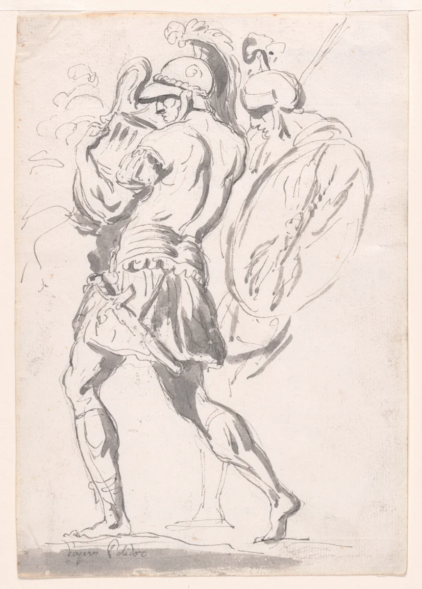 Two Roman Soldiers by Augustin Pajou, drawing, 1747-1757