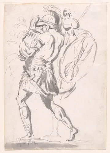 Two Roman Soldiers by Augustin Pajou, drawing, 1747-1757