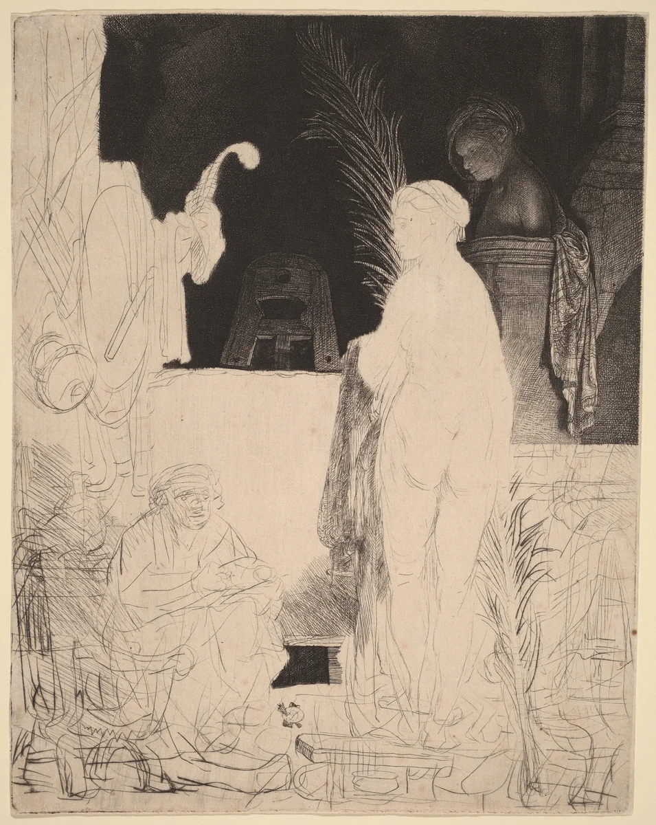 The Artist Drawing from the Model by Rembrandt van Rijn, print, 1639