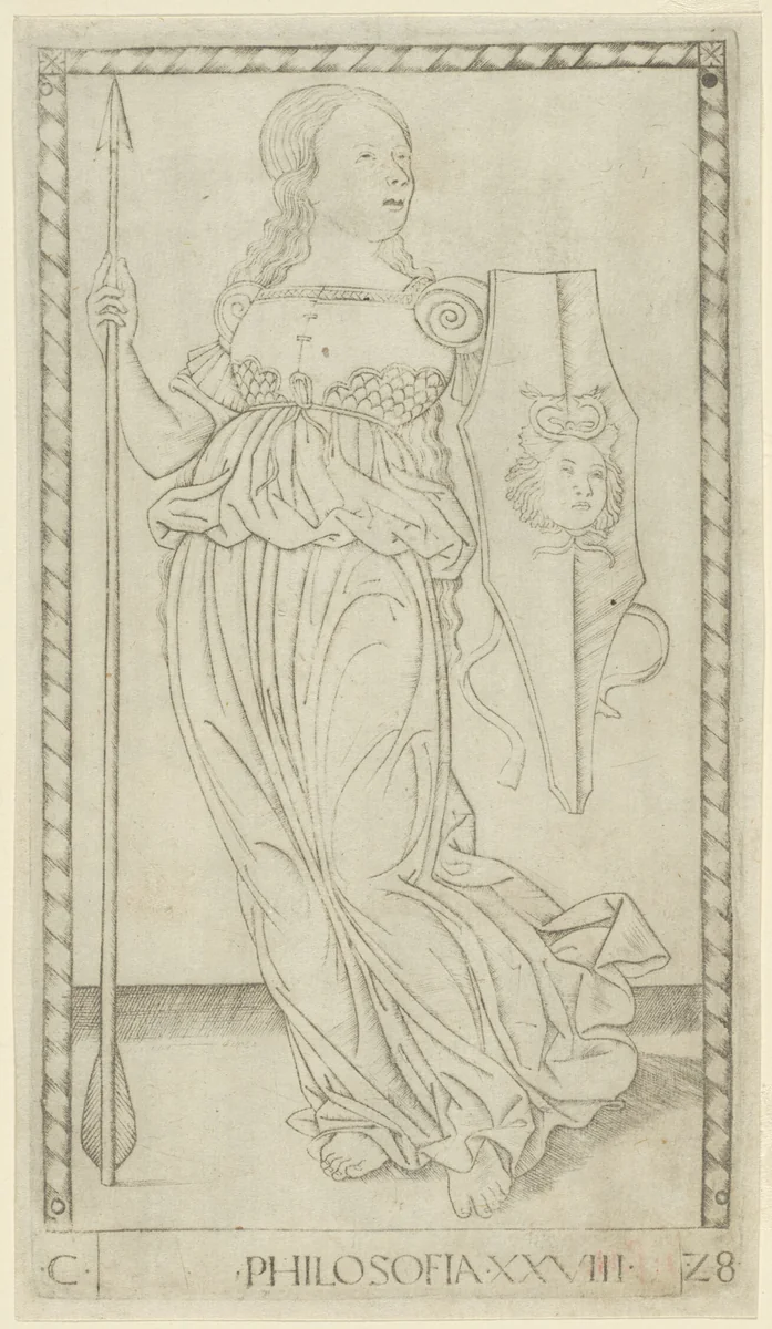Philosophy, plate 28 from Arts and Sciences by Master of the E-Series Tarocchi, print, 1460-1470