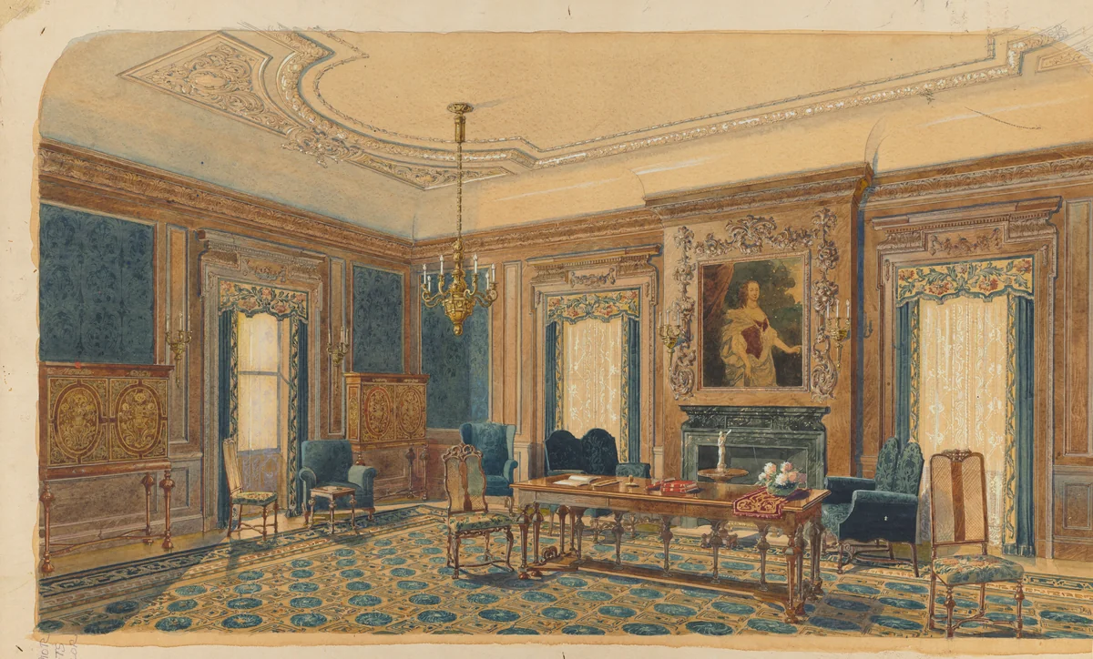 Sketch of Interior Design by August Frederick Biehle, drawing, 1854-1918