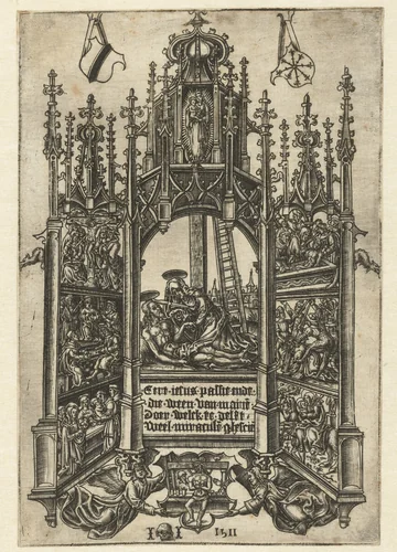 De bewening van Christus in een schrijn met de andere zes smarten van Maria by Unknown, print, 1511