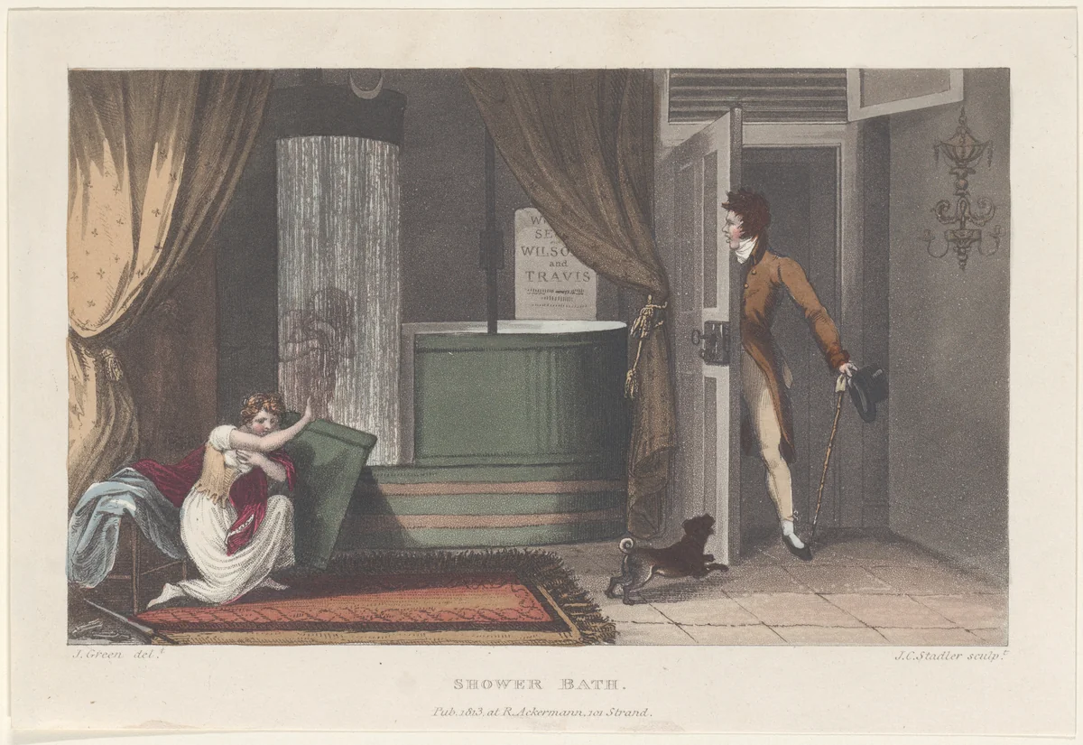 Shower Bath by Thomas Rowlandson, print, 1813