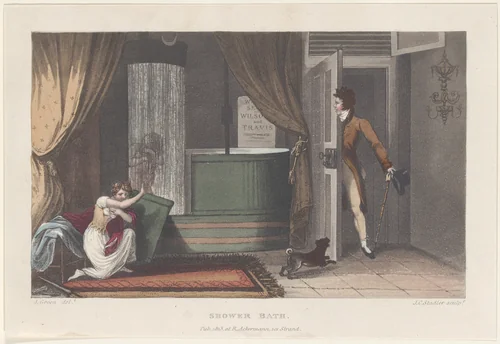 Shower Bath by Thomas Rowlandson, print, 1813