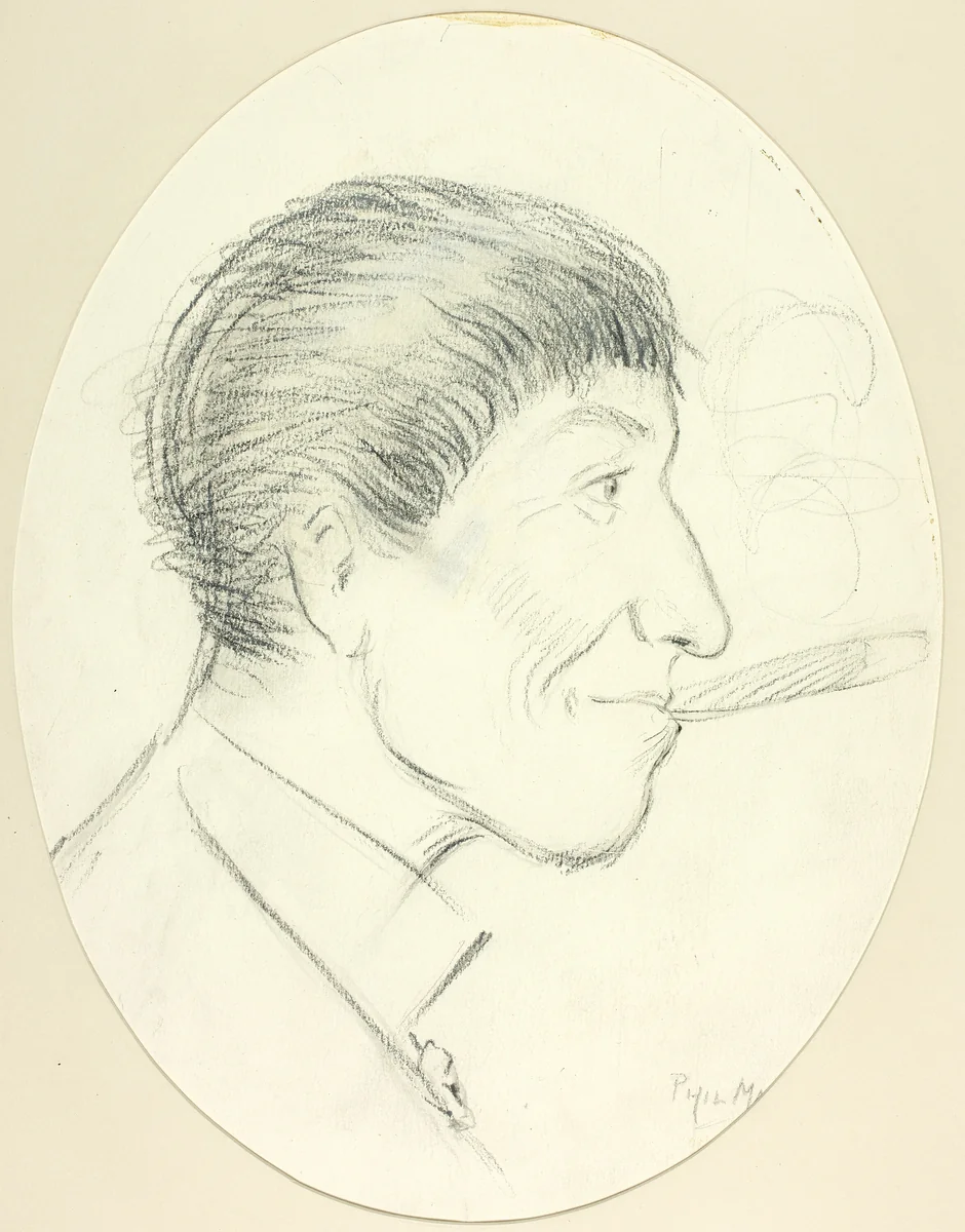 Profile of Man Smoking Cigar by Philipp William May, drawing, 1889