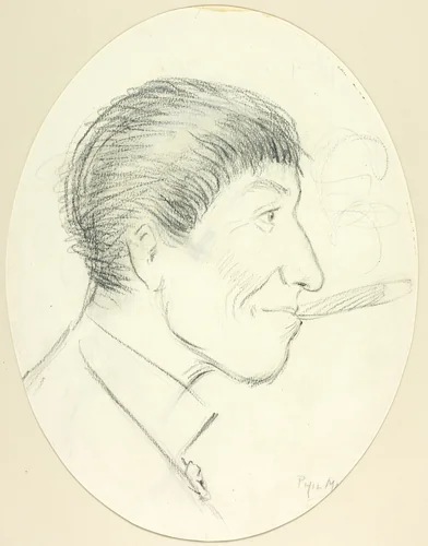Profile of Man Smoking Cigar by Philipp William May, drawing, 1889