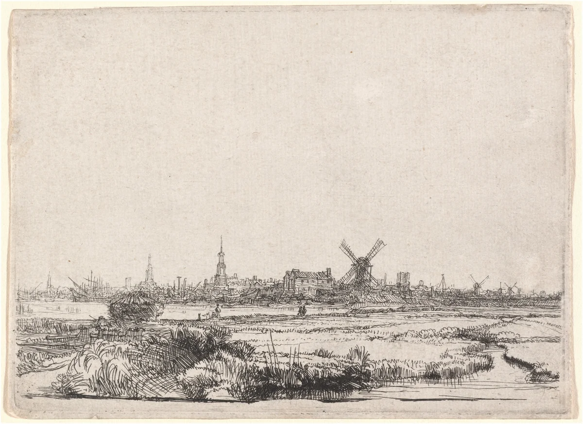 View of Amsterdam from the Northwest by Rembrandt van Rijn, print, 1640