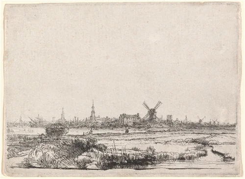 View of Amsterdam from the Northwest by Rembrandt van Rijn, print, 1640