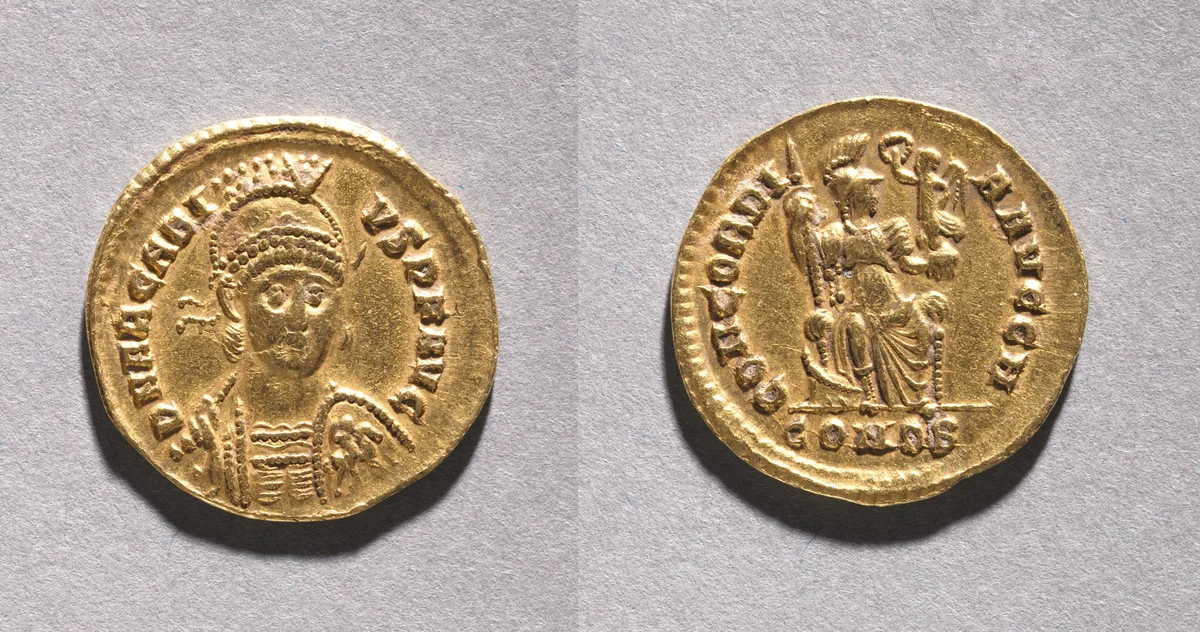 Tremissis of Honorius by Unknown, metalwork, 395-423