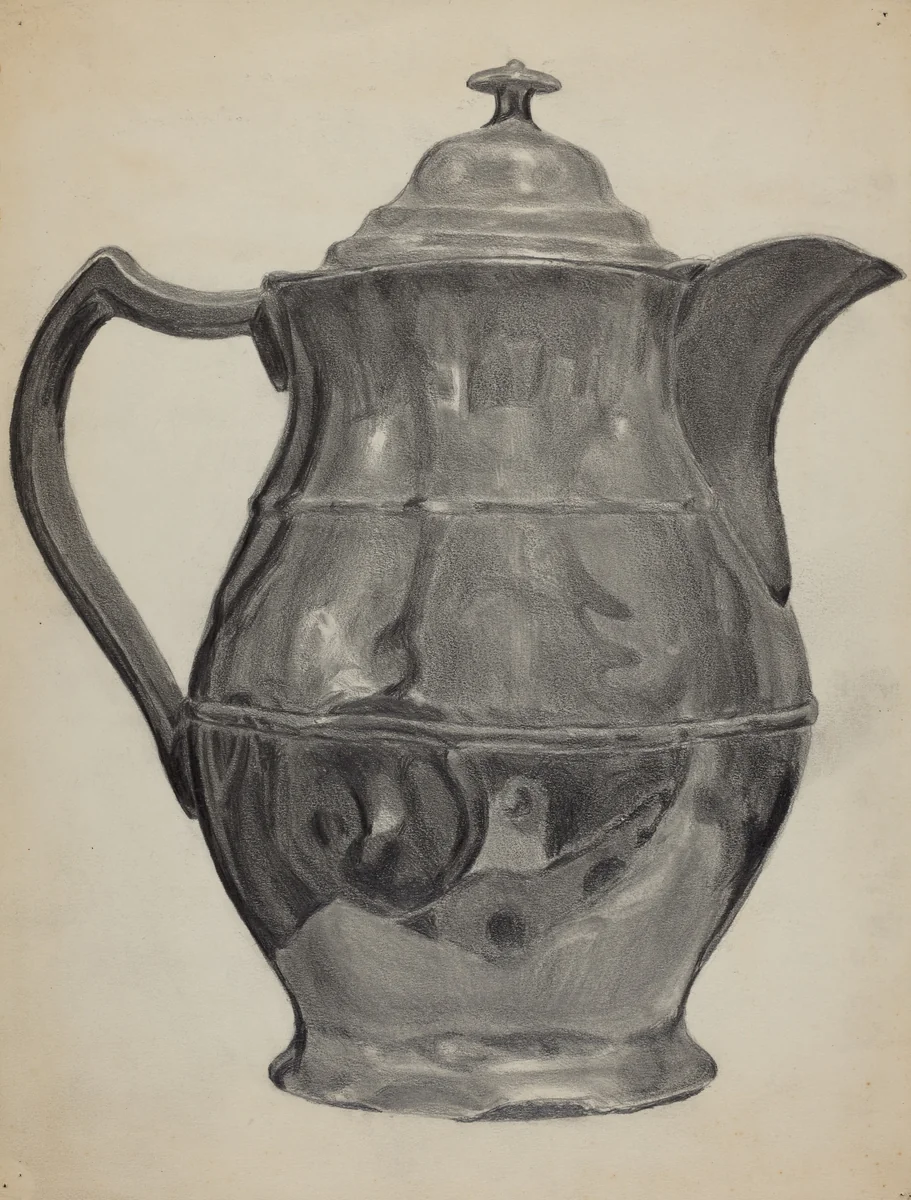 Pewter Pitcher by Francis Borelli, index of american design, 1935-1942