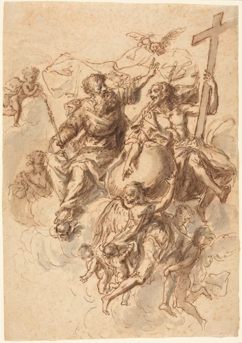 The Trinity Surrounded by Angels by Bartholomäus Ignaz Weiss, drawing, 1740-1814