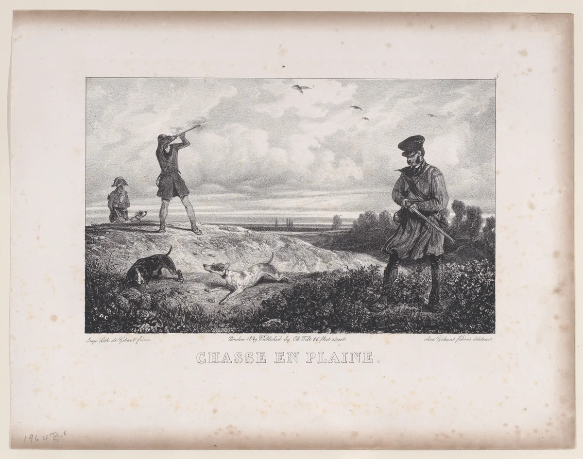 Hunting in the Field, from "Hunting Scenes" by Alexandre-Gabriel Decamps, print, 1829