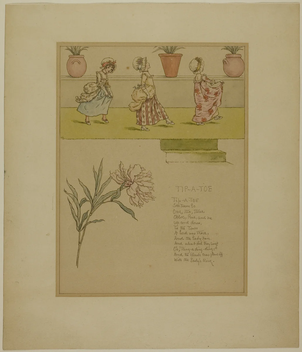 Study for Tip a Toe, from Marigold Garden by Kate Greenaway, painting, 1885