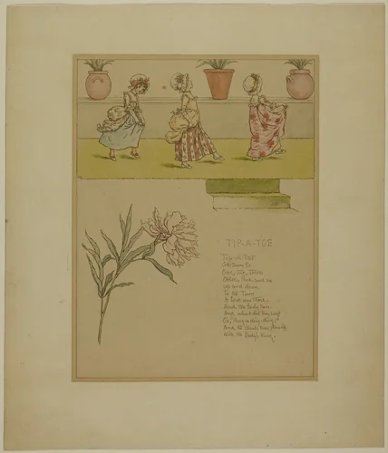 Study for Tip a Toe, from Marigold Garden by Kate Greenaway, painting, 1885