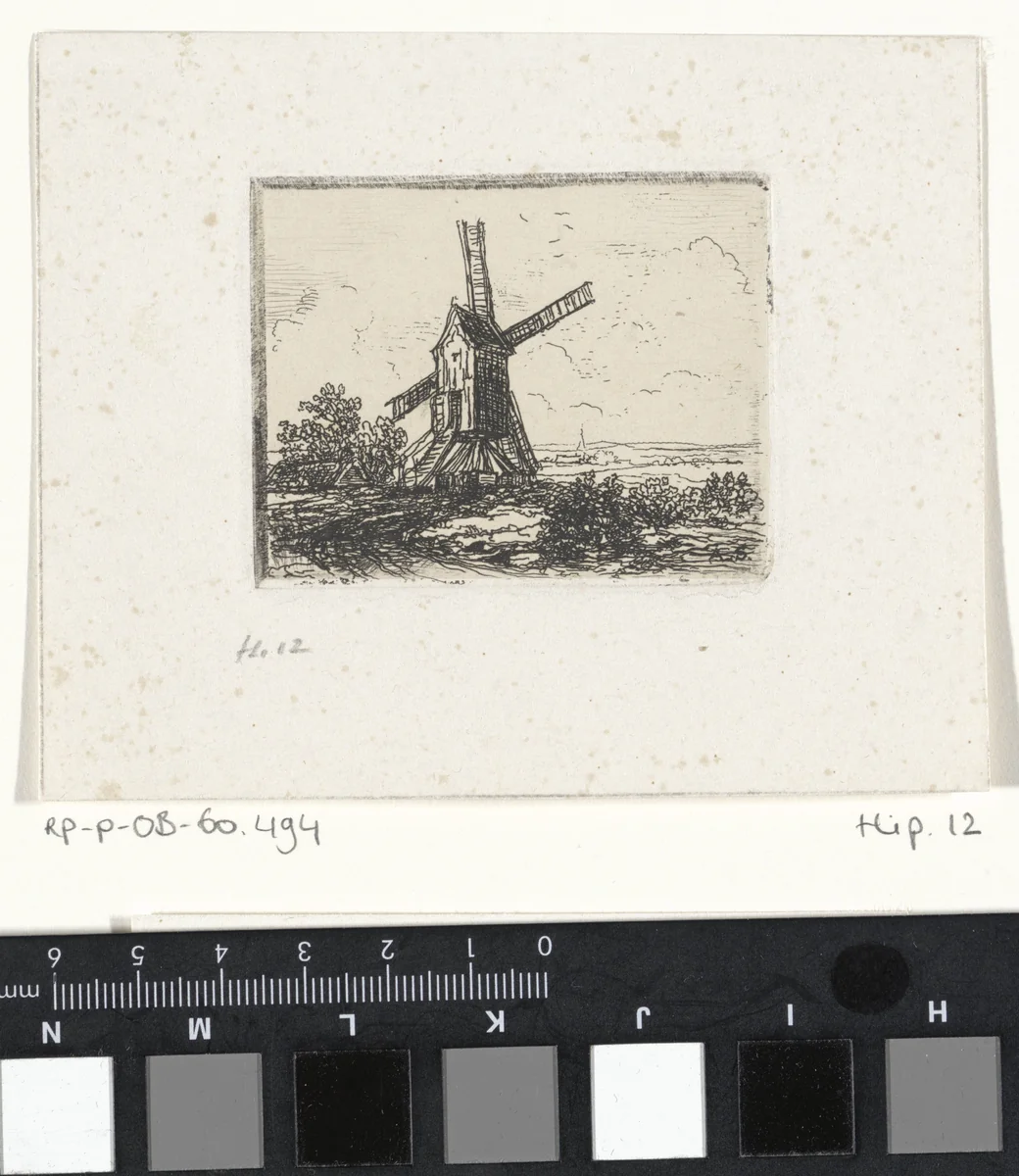 Landschap met windmolen by Alexander Schaepkens, print, 1830-1899