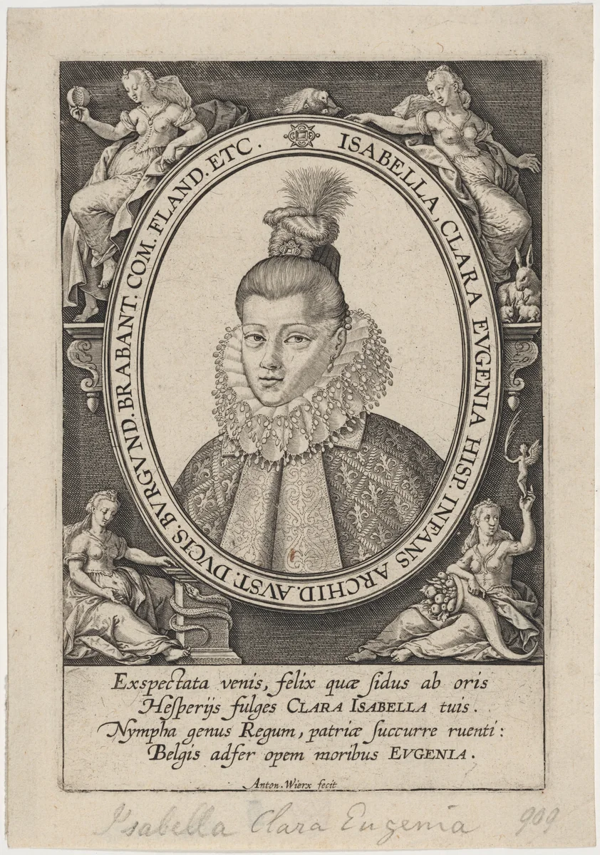 Isabella Clara Eugenie of Spain, Archduchess of Austria by Anton Wierix II, print, 1552-1624