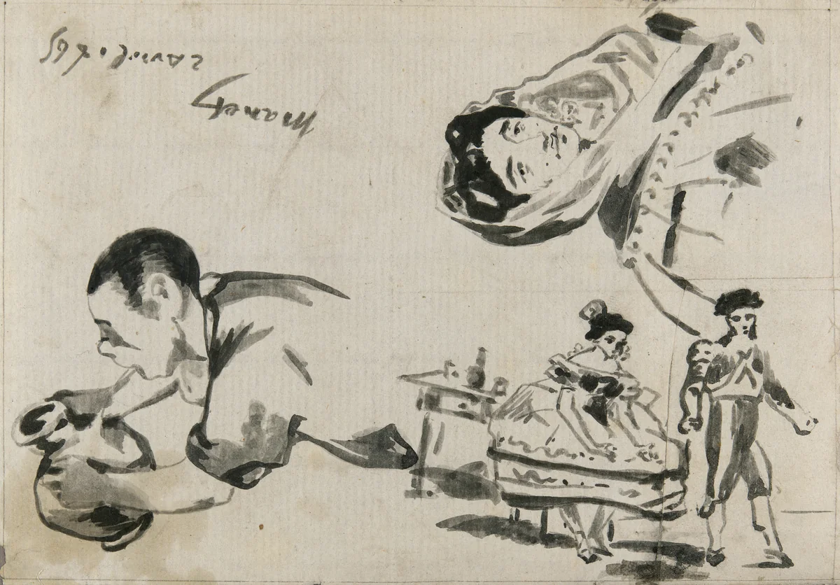 Sketches from “The Gypsies,” “The Spanish Ballet,” and “Lola de Valence” for “L’Autographe au Salon de 1865” by Édouard Manet, print, 1865