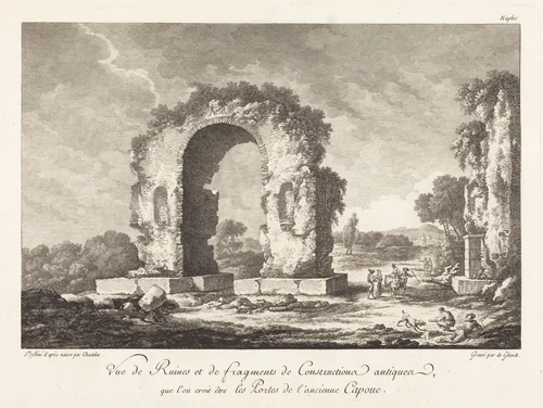 Vue de Ruines et de fragments de Construction antique...de l'ancienne Capoue by Emmanuel Jean Nepomucène de Ghendt, Claude-Louis Châtelet, print, 1738-1815