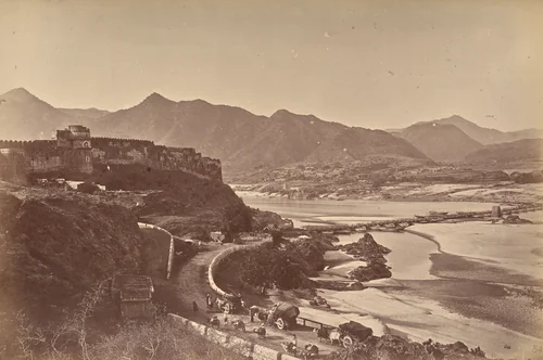 Fort Attock with Bridge of Boats and Khairabad by John Burke, photograph, 1878-1880