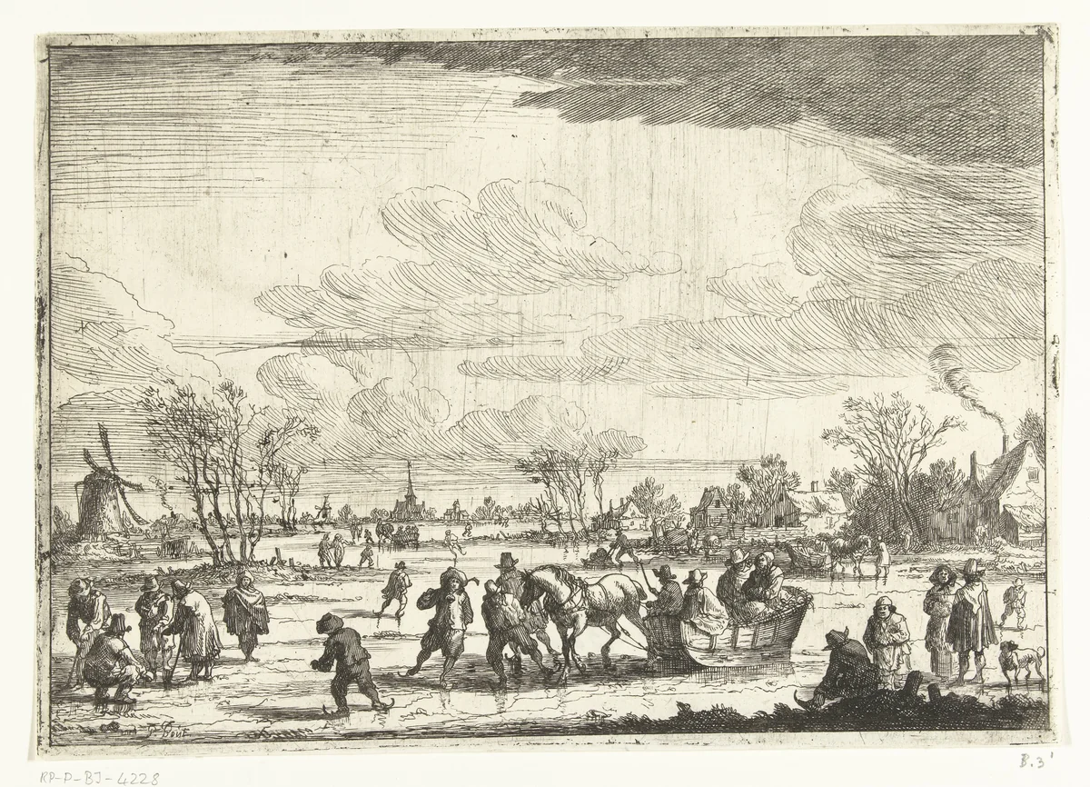 Arrenslee op het ijs by Pieter Bout, print, 1664-1719
