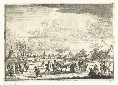 Arrenslee op het ijs by Pieter Bout, print, 1664-1719
