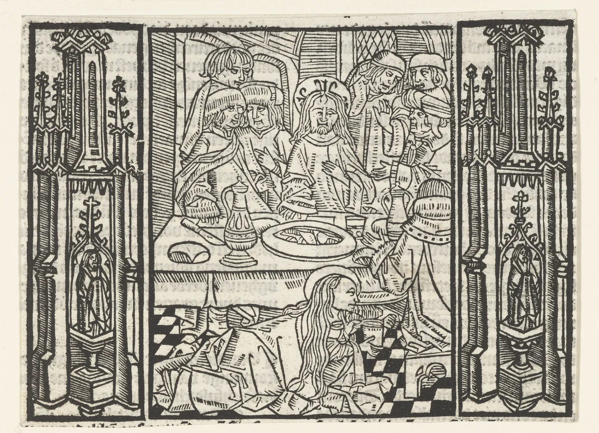 Maaltijd te Bethanië by Unknown, print, 1480-1500
