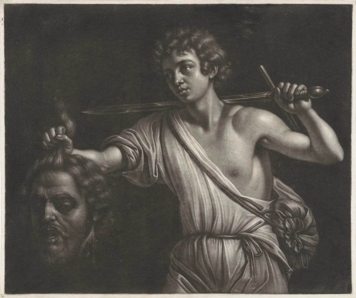 David met het hoofd van Goliath by Wallerant Vaillant, print, 1658-1677