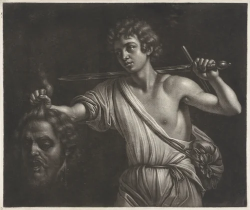 David met het hoofd van Goliath by Wallerant Vaillant, print, 1658-1677