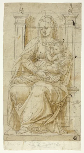 Virgin Nursing the Christ Child by Unknown Artist, drawing, 1500-1529