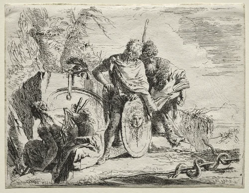 Various Caprices: The Astrologen and the Young Soldier by Giovanni Battista Tiepolo, print, 1730-1755