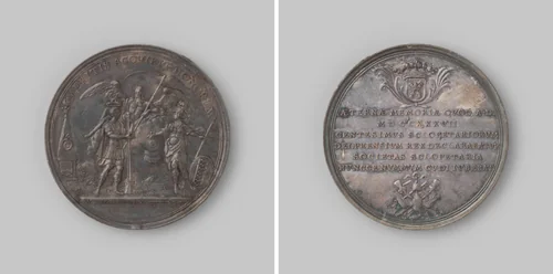 Eeuwfeest der Ridderlijke Confrerie van de Handbussche te Delft by Martinus Holtzhey, metalwork, 1737