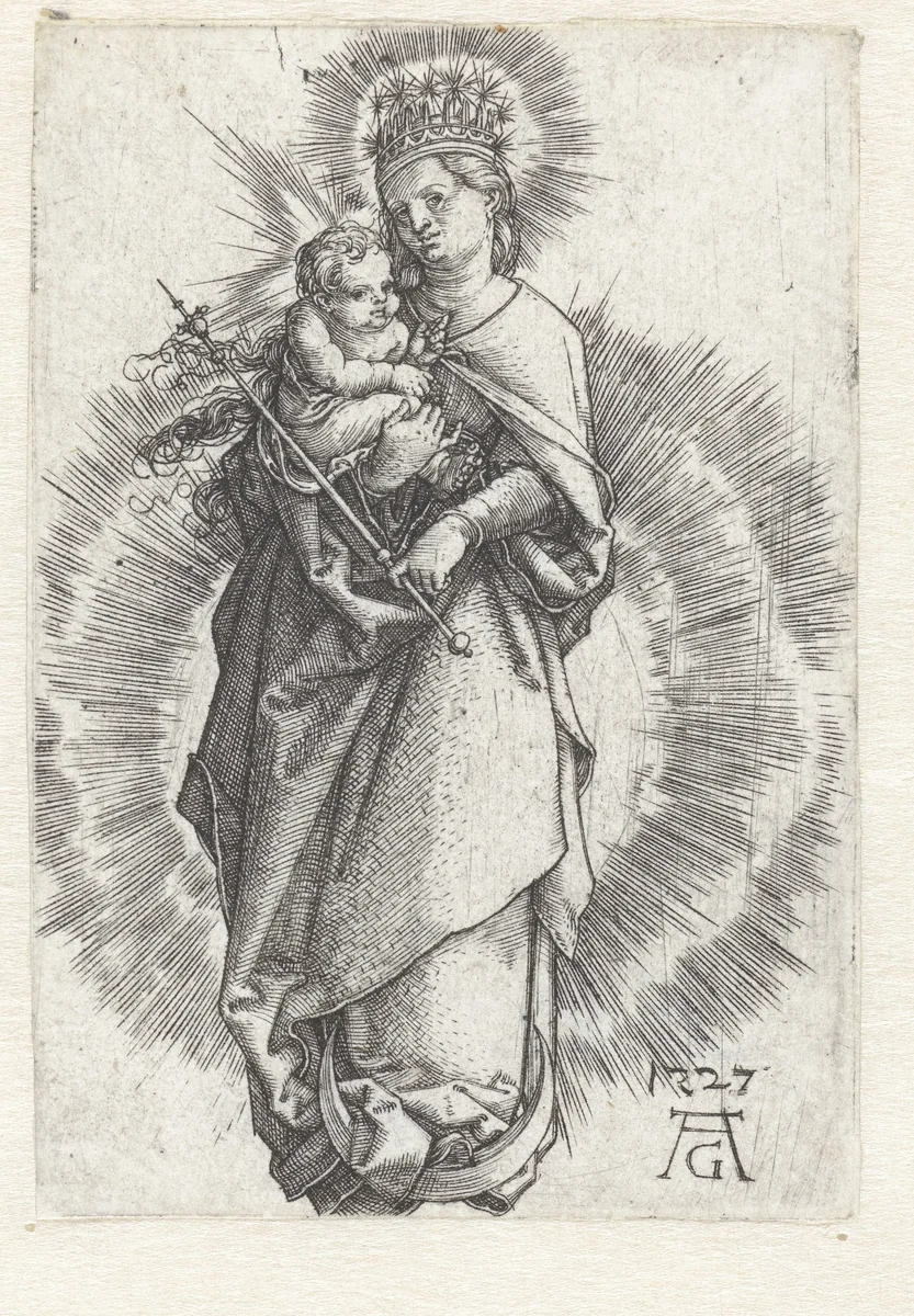 Madonna met kind op de maansikkel by Unknown, print, 1527